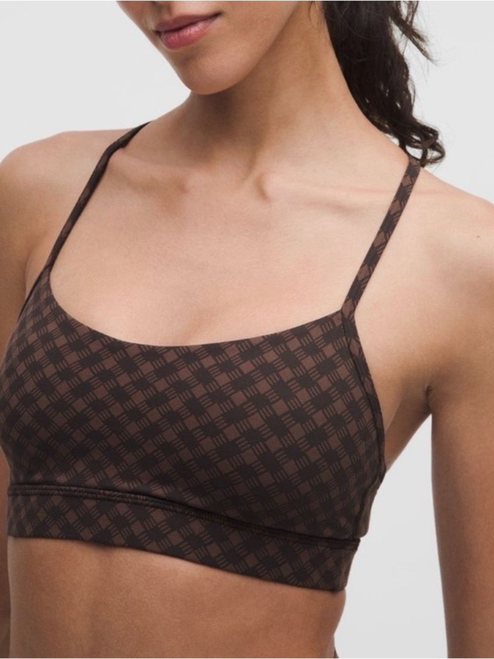 Lululemon Flow Y Bra Nulu Square Heart Jacquard Java Sequoia sz 8